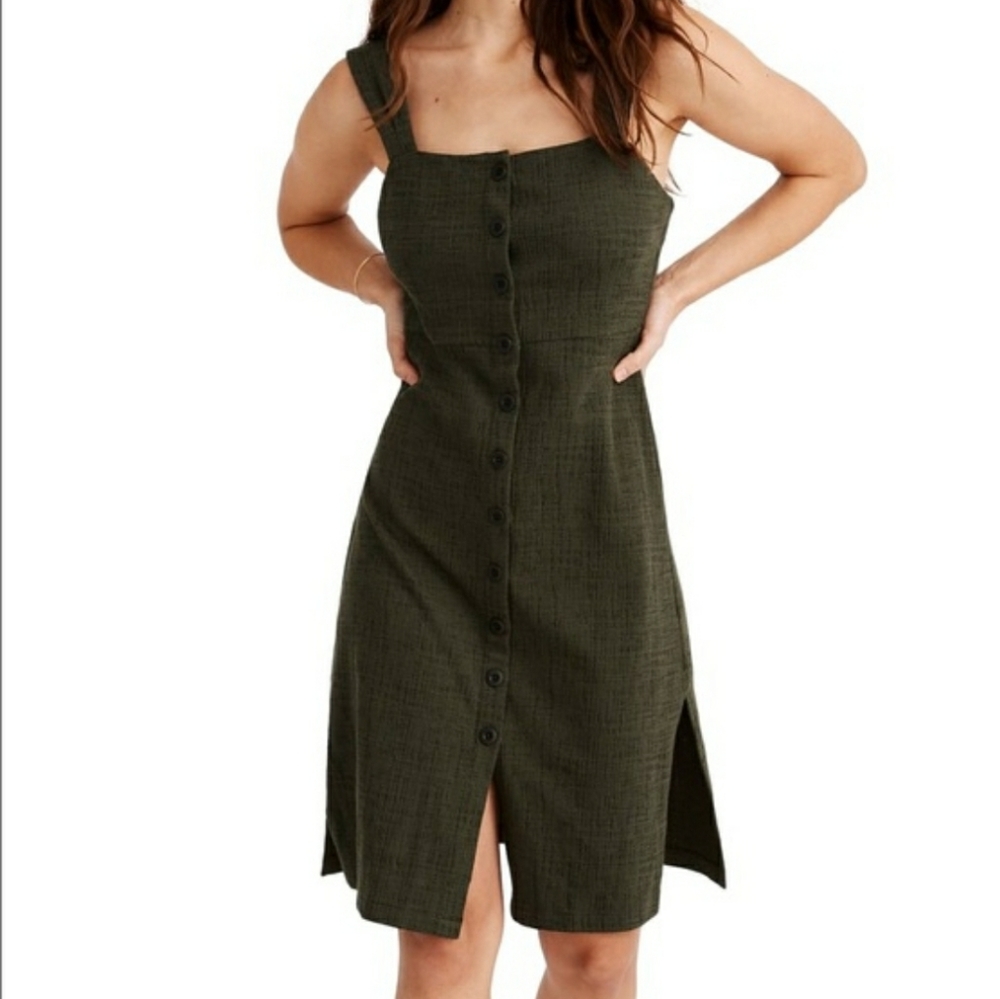 Madewell Forrest green button front tank dress